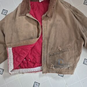Carhartt Tan Jacket with Red Lining